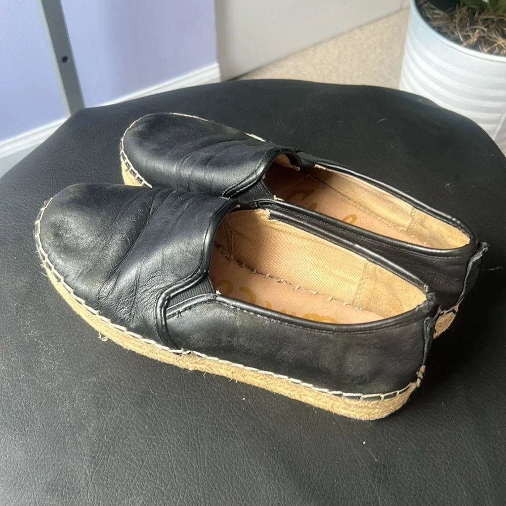 (Flaws) Sam Edelman Carrin Black Leather Platform Espadrilles Size 7